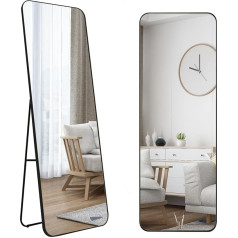 MIQU Pilna garuma spogulis, 140 x 40 cm, brīvi stāvošs grīdas spogulis, pie sienas, melns rāmis, liels spogulis garderobei, viesistabai, guļamistabai