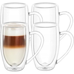 Wilmax divstūru termisko glāžu komplekts ar rokturi 4 500 ml Latte Macchiato glāžu komplekts Kapučīno glāžu komplekts ar rokturi Kafijas glāzes Tējas glāzes Dzeramās glāzes Termiski kausi