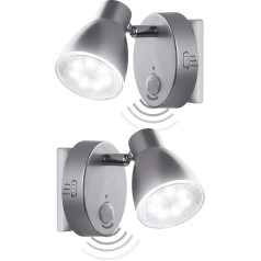 Trango Set of 2 2635-024 LED Sensor Night Light in Silver *MILO* with Motion Sensor & Automatic Function Safety Light 230 V Socket Lamp, Wall Lamp, Orientation Light, Night Lamp, Socket Light