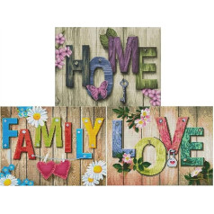 Abillyn Embroidery Cross Stitch Kit, Wooden Sign House and Love and Family, 3 Pieces, Stamped with Printed Pattern, Starter Kit (Home & Love & Family 3-Pack)