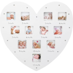 SOLUSTRE My First Year Photo Frame Newborn Baby Heart Shaped Shorter LED Photo Frame 12 Months Photo Inserts First Mother's Day Gift for Wall Decoration (13. 17 x 12. 58 x 1. 18 colių)