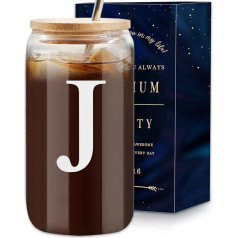 Elysine stikla tumbleris ar iniciāļiem, 473 ml, ar monogrammu, dāvanas sievietēm, stikla tumbleris ar bambusa vāku, salmiņš, personalizējams, Valentīna diena, Mātes diena, dzimšanas diena, dāvanas sievietēm