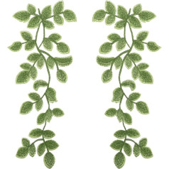 VGOL 2 pāri (4 gab.) Spogulis Pair Green Leaves Applique Forest Vines Lace Trim Embroidery Sewing Embellishment Decoration for DIY Costume Art Craft Projects