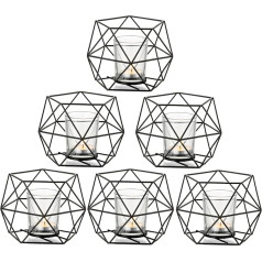 Romadedi Tea Light Holder Candle Holder Metal Black - Set of 6 Geometric Tea Lights Candle Holder Pillar Candle Lantern Modern Geo Decoration for Table Decoration Party Wedding Living Room Christmas