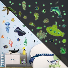 ANHUIB Grow in the Dark Sienas uzlīmes 85 gabali zem jūras Luminous Tropical Fish Medusas Okeāna sienas uzlīmes bērnu istabai vannas istaba bērnistaba rotaļu istaba