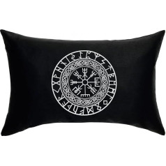 Runas Mandala Premium spilvens ar pildījumu 40 x 60 cm Rune Compass Nordic Viking Dekoratīvais spilvens Vikingi Dīvāna spilvens ar izšuvumu Mīkstās apdares pārvalks melns