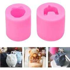 1 x 3D Owl Mold + 1 x Teddy Bear Silicone Candle Mold Animal Soap Mold Cute Cake Decorating Fondant Chocolate Candy Mold for Candle Soap Chocolate DIY Handmade