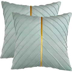 Tosleo Pack of 2 Mint Green Velvet Cushion Covers 40 x 40 cm Dekoratīvie Couch Luxury Modern Cushion Covers for Living Room Bedroom Sofa Cushion Bed with Gold Leather