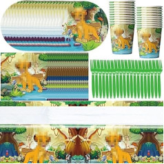 Lion King Party Tableware Set, 81 Pieces Lion King Party Tableware, Animal Party Tableware, Children's Birthday Party Set, Lion Paper Plates, Birthday Decoration, Paper Cups, 20 People