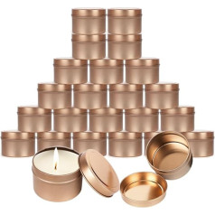 RANJIMA 24 žvakių skardinės, tuščios metalinės žvakių skardinės su dangteliais, vaško lydiklio žvakės, 4 oz, skirtos žvakėms, arbatai, saldainiams, prieskoniams, amatams, muilo dėžutei, kosmetikai 