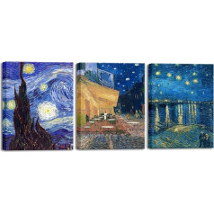 Wieco Art 3 Panels Canvas Prints by Vincent Van Gogh Paintings Reproduction Starry Night Over the Rhone Cafe Patio at Night Canvas Art for Living Room Home Office Decoration