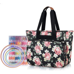 Yarwo Travel Bag for Cross Stitch Tool Kit, uzglabāšanas soma izšūšanas komplekts, somiņa izšūšanas diegu organizatoram (tikai viena soma), Black Peonies (patents gaida)