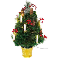 Christmas Concepts® 2 pēdu (60 cm) zaļa optiskās šķiedras priedes eglīte ar čiekuriem, sarkanām ogām un LED svecēm