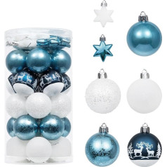 Valery Madelyn Christmas Baubles 35 gab. 5 cm plastmasas eglīšu balviņas ar pakaramo Ziemassvētku eglīšu rotājumu daudzpusējā iepakojumā