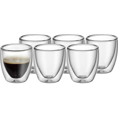 WMF Kult Espresso glāžu komplekts, dubultstikliņi ar dubultiem sieniņiem, 80 ml, peldošais efekts, termiski izturīgi espresso glāzes, karstumizturīgs espresso stikls