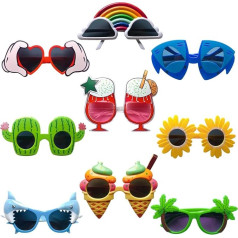 JOPOYOCO 9Pcs Hawaii Novelty saulesbrilles, jautras brilles Crazy Party Dress Glasses Accessories Novelty Costume Party Carnival Glasses Event Decoration Beach Party Supplies