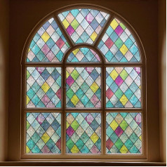 FEOMOS Stained Glass Window Film Window Privacy Films Colorful Lattice Window Tint Rainbow Glass Stickers Stickers for Home UV Protection 35.4 x 78.8 Inch