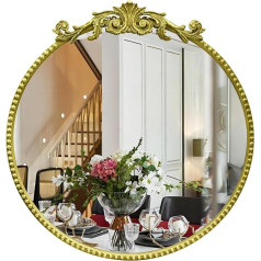 G-LEAF 60 x 60 cm Gold Round Baroque Mirror, 24 Inch Antique HD Round Wall Mirror with Metal Frame for Bathroom, Washbasin, Living Room, Bedroom, Entrance, Wall Decoration, Home Decoration