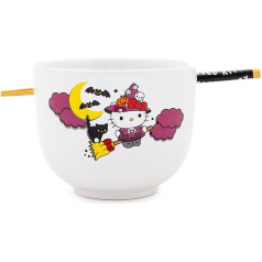 Silver Buffalo Sanrio Hello Kitty Witch Keramikas Ramen trauku komplekts | Ietver nūdeļu bļodu un koka nūjiņas