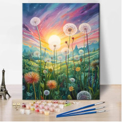 TISHIRON Paint by Numbers for Adults Dandelion DIY Oil Painting Flowers Blooming Paint by Numbers Kits on Canvas Dream Sky Sunset Painting Crafts 16x20 Inch