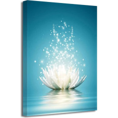 LZIMU Zen Picture on Canvas, White Lotus Flower, Blossom in Water Art Prints, sienas dekori, ierāmēts, Teal Pictures for Yoga, Spa, Meditation, Spiritual Room Decoration (2, 40 x 60 cm)