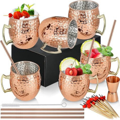 [Подарочный набор] Moscow Mule Cups Copper 19oz Set of 6 Copper Plated Stainless Steel Mugs Handmade Copper Cups with Handle for Chilled Cocktail Cold Drinks Cups