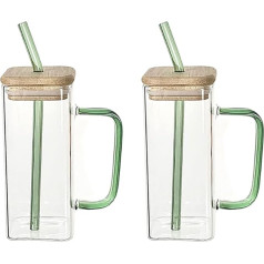 Blanketswarm Tumblers ar bambusa vāku un salmiņu, glāzes ar rokturiem, Mason Jar, alus krūzes, kafijai, sulai, kokteiļiem, ledus ūdenim, 400ml, 2 gab., iepakojums 2