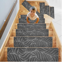 Self-Adhesive Stair Mats 76 x 20 cm Stair Treads Mats, Pack of 15 Non-Slip Stair Rug for Wooden Steps Indoor, Stair Carpet Stair Steps for Children Older Pets, Grey (04)