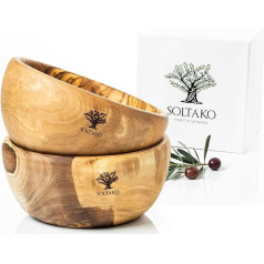 SOLTAKO Olive Wood Buddha Bowl Cereal Bowl Brokastu bļoda Deserta bļoda Ledus bļoda Diametrs Aptuveni 14 cm Augstums Aptuveni 7,5 cm Roku darbs (Diametrs 14 cm, 2 x bļoda)