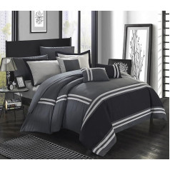 Chic Home Zarah Colorblock King Size Comforter Set, 10 gabaliņu karaliska izmēra gultas veļas komplekts ar karaliska izmēra segu, spilvendrānām, dekoratīvajiem spilveniem un palagu komplektu, gulta maisā, karaliskais izmērs