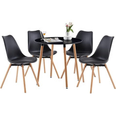 Buybyroom Круглый обеденный комплект, включающий черный стол и 4 соответствующих черных стула, подходит для столовой, кухни, кафе, офиса и гости