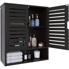 Smibuy Bathroom Cabinet, Wall Mounted, Bamboo Over the Toilet Storage Organiser, Space Saving Medicine Cabinet with 2 Doors and Adjustable Shelves (Black)