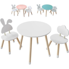 Kywai ® - Children's Table with 2 Chairs, Wooden Seating Set, White, Small Table, Children's Seating Set, Children's Room, Bedroom, Nordic Style (White)