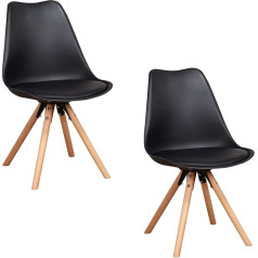 Egoonm 2 moderno pusdienu krēslu komplekts / biroja krēsli ar masīvkoka kājām, skandināvu virtuves krēsli, melni