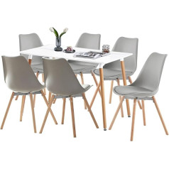 Buybyroom Комплект для столовой с 1 белым столом и 6 серыми стульями для кухни, столовой, гостиной, офиса, кладовой