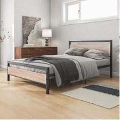 Bofeng Divguļamās gultas rāmis ar koka galvgaldu, lielas noslodzes metāla platformas gultas rāmis, divvietīgs, nav nepieciešama atspere, matrača pamatne/uzglabāšana zem gultas/stiprs tērauda līstīšu balsts/ dabīgs