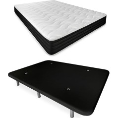 Duérmete Online DUÉRMETE ONLINE Full Bed with Reversible Memory Mattress + Reinforced Padding Black with 6 Legs Wooden 90 x 190 cm