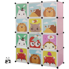 Huole Colourful shelving unit for children's room, animal motifs, plastic plug-in system, with doors, wardrobe, with clothes rail, standard