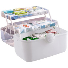 Anmoo Medicīnas uzglabāšanas kaste, 3-kārtu, medicīnas kaste ar pārnēsājamu rokturi, mājsaimniecības zāļu trauks (balta)