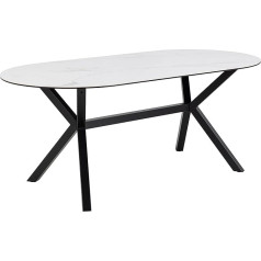 Ac Design Furniture Lajla ovāls pusdienu galds 6 personām, balta galda virsma ar metāla rāmi, virtuves galds ar keramikas virsmu, karstumizturīgs, izturīgs pret skrāpējumiem, W: 180 x H: 74 x D: 90 cm