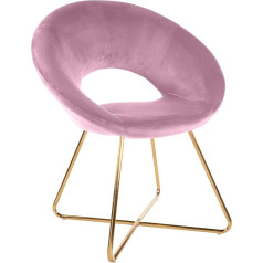 Baroni Home Padded Round Velvet Chair in Beige with Gold Iron Legs, Office or Dining Chair, Comfortable with Ergonomic Seat, Pink, 71 x 59 x 84 cm