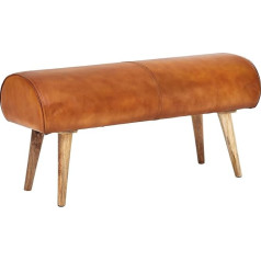 FineBuy Īstas ādas/koka soliņš 100 x 53 x 40 cm, 2-vietīgs mīkstināts soliņš priekšnamā Springbok Brown, neliels gultas soliņš, āda, priekšnama mēbeles