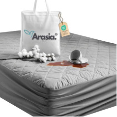 Arasia Mattress Protector 160 x 200 cm Grey & Fitted Sheet 2-in-1 Cotton Moisture Protection Waterproof Bed Pads Incontinence Mattress Topper Silent Suitable for Box Spring Bed