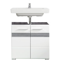 Trendteam Smart Living SetOne Sink Cabinet, Composite Wood, High Gloss White, Grey Smoke Silver, 60 x 56 x 34 cm