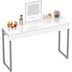 Greenforest Dressing Table 2 Drawers Glossy White 100 x 40 cm Modern Office Computer Dressing Table Console Table Metal Silver Legs Small Rooms Cosmetic Table Bedroom Furniture No Mirror Silver