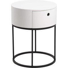 Ac Design Furniture Apollo apvalus naktinis staliukas, baltos spalvos, staliukas su 1 stalčiumi, miegamojo naktinė spintelė, skersmuo 40 cm x aukštis 51 cm, pakuotė po 1 vnt.