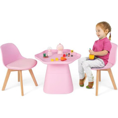 Lifezeal Children's Table with 2 Chairs, Children's Desk & Chair with Backrest, 3-Piece Children's Furniture Seat Set for Learning, Eating, Playing, for Nursery, Children's Room, Pink