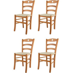 T M C S Tommychairs - 4 Cuore krēslu komplekts virtuvei un ēdamistabai, izturīga konstrukcija no lakota dižskābarža koka medus krāsā un polsterēts sēdeklis ar mākslīgās ādas pārvalku ziloņkaula krāsā