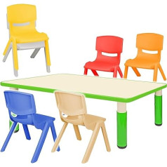 Alles-Meine.de Gmbh Children's Furniture Set - Table + 6 Chairs, Choice of Sizes and Colours, Green, Height Adjustable, 1 to 8 Years, Plastic, for Indoor and Outdoor Use, Children's Table/Child