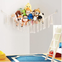 Silvotek Piekaramais glabāšanas tīkls Cuddly Toy Storage - pildītu rotaļlietu glabāšanas tīkls Bērnu istabas glabāšanas tīkls ar 1 LED pasaku gaismu, 3 pašlīmējošiem āķiem un 3 naglu āķiem